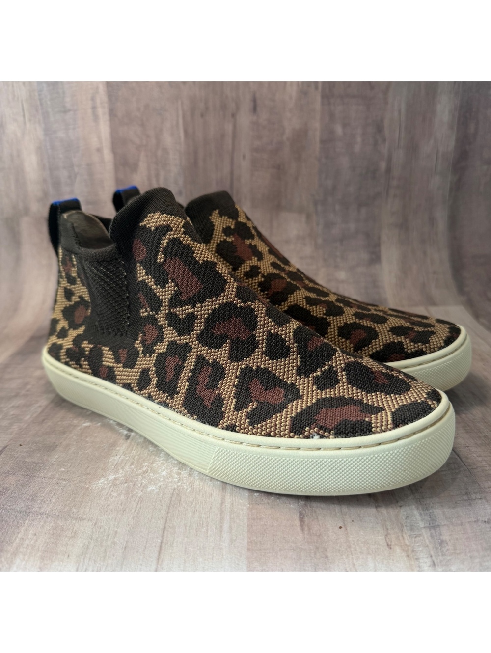 Rothy's Chelsea Boot Wildcat Leopard Print Knit Slip On Shoes Women's 7 Casual